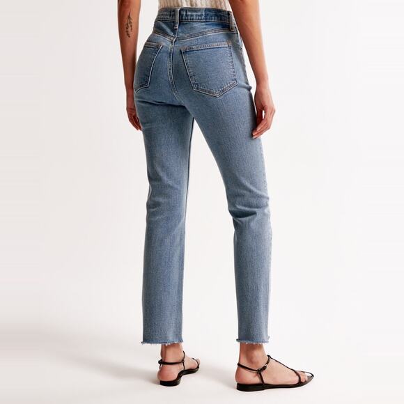 Abercrombie & Fitch Ultra High Rise Ankle Straight Jean size 27 Raw Hem - Picture 4 of 16